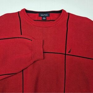 Nautica Red Cotton Crew Neck Sweater Menswear Knitwear Pullover‎ Classic Fit